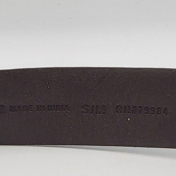 Chicos Brown Adjustable Leather Belt With Textured Silver & Gold Tone Metal Buck - Picture 16 of 16